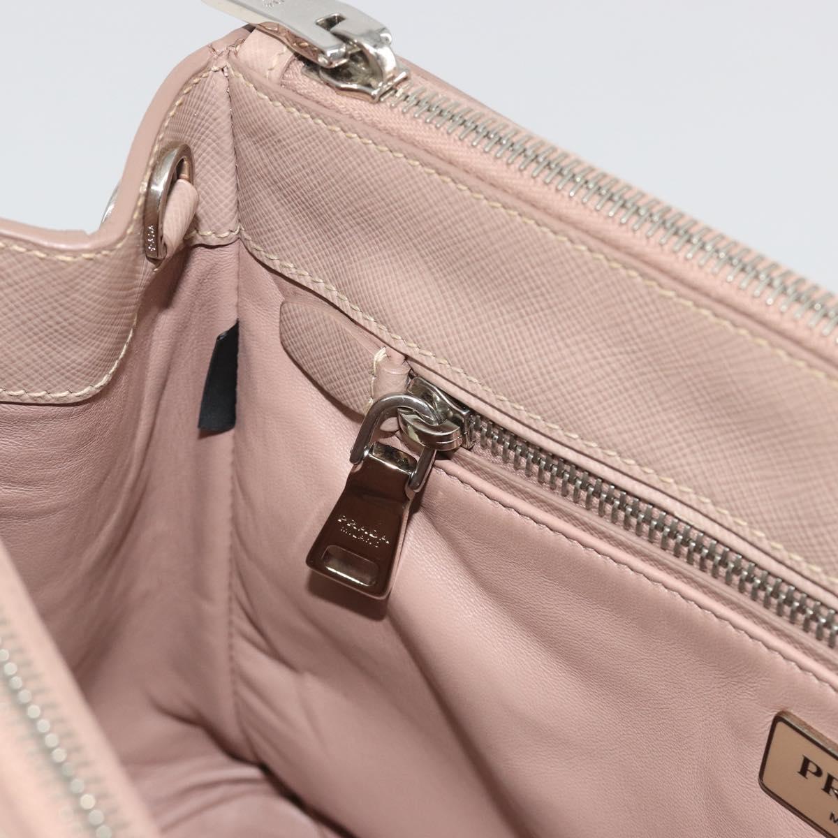 PRADA Hand Bag Saffiano leather Beige Silver Auth bs36596A
