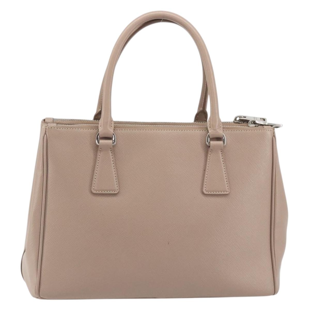 PRADA Hand Bag Saffiano leather Beige Silver Auth bs36596A