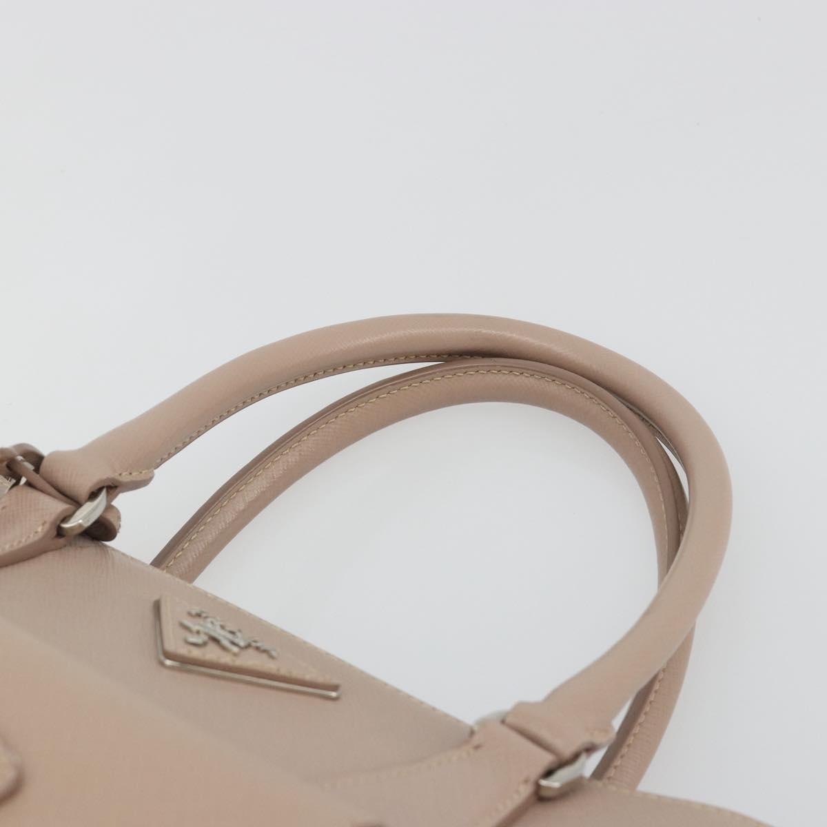 PRADA Hand Bag Saffiano leather Beige Silver Auth bs36596A