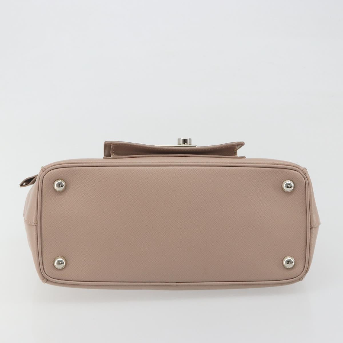 PRADA Hand Bag Saffiano leather Beige Silver Auth bs36596A