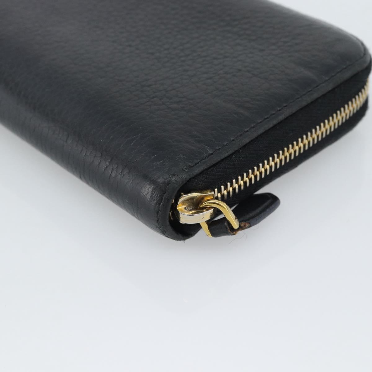 PRADA Long Wallet Leather Black Gold Auth bs36598