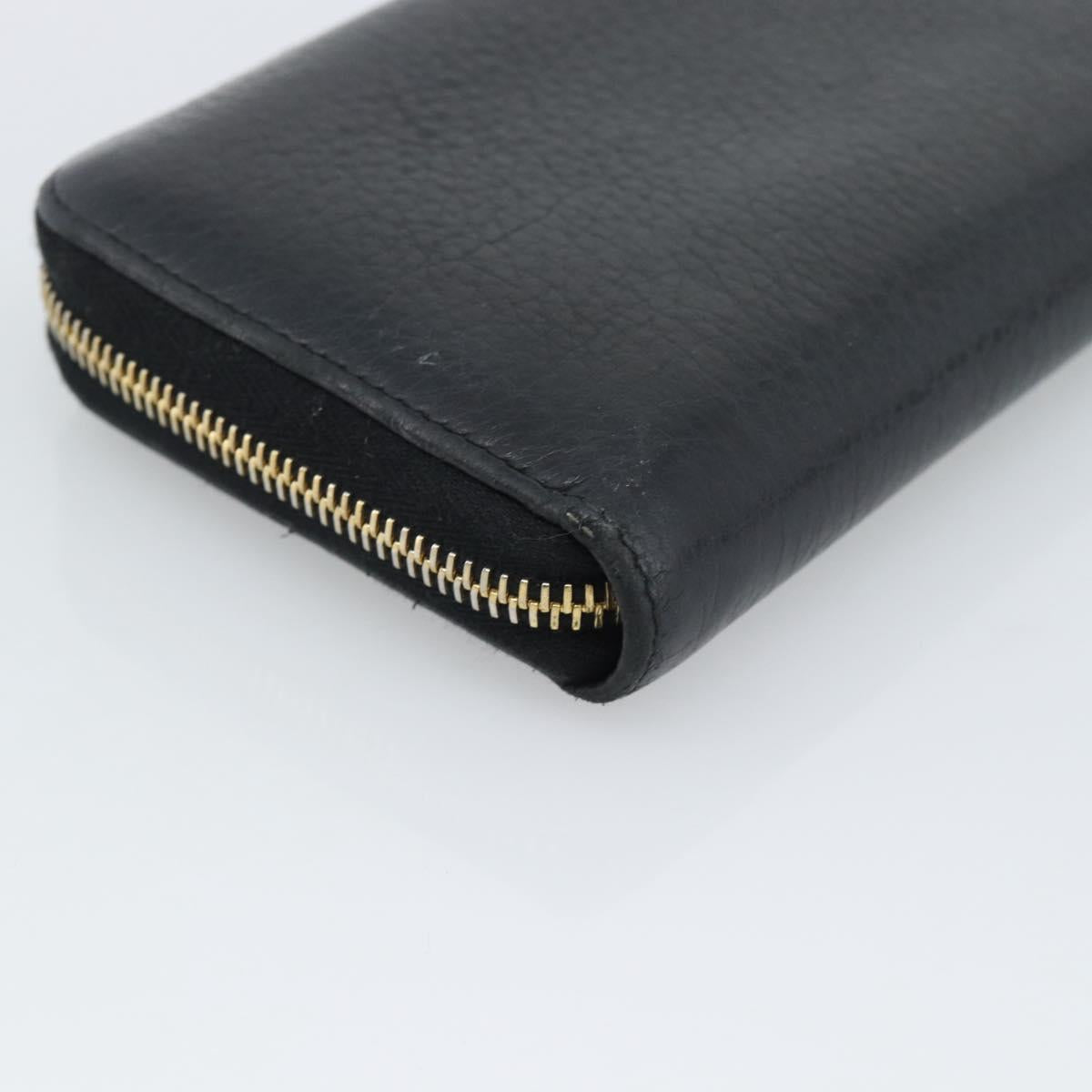 PRADA Long Wallet Leather Black Gold Auth bs36598