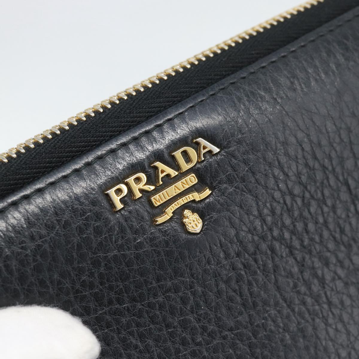 PRADA Long Wallet Leather Black Gold Auth bs36598