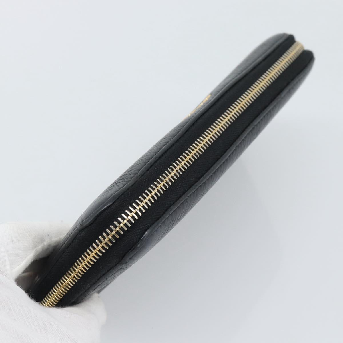 PRADA Long Wallet Leather Black Gold Auth bs36598