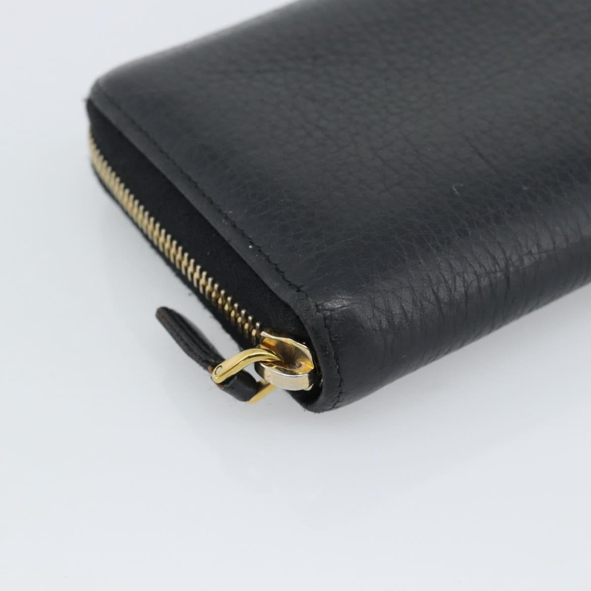 PRADA Long Wallet Leather Black Gold Auth bs36598