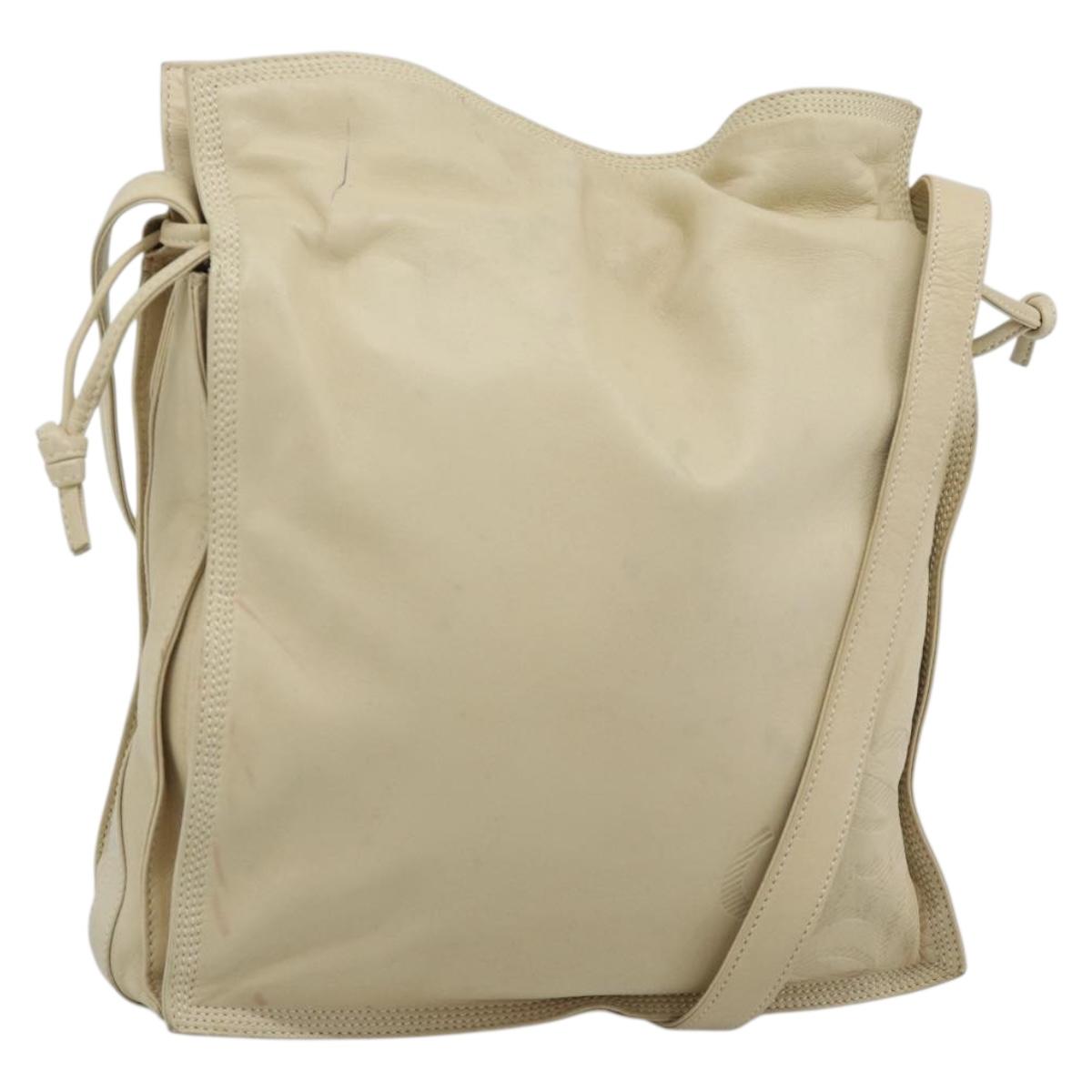 LOEWE Anagram Shoulder Bag Leather Ivory Gold Auth bs36600