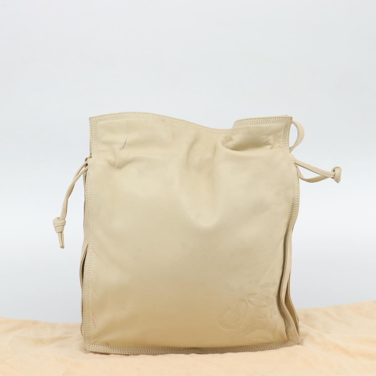 LOEWE Anagram Shoulder Bag Leather Ivory Gold Auth bs36600