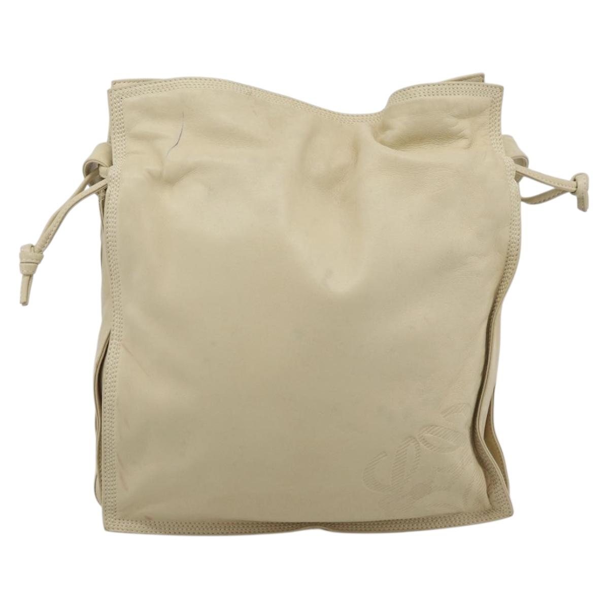 LOEWE Anagram Shoulder Bag Leather Ivory Gold Auth bs36600