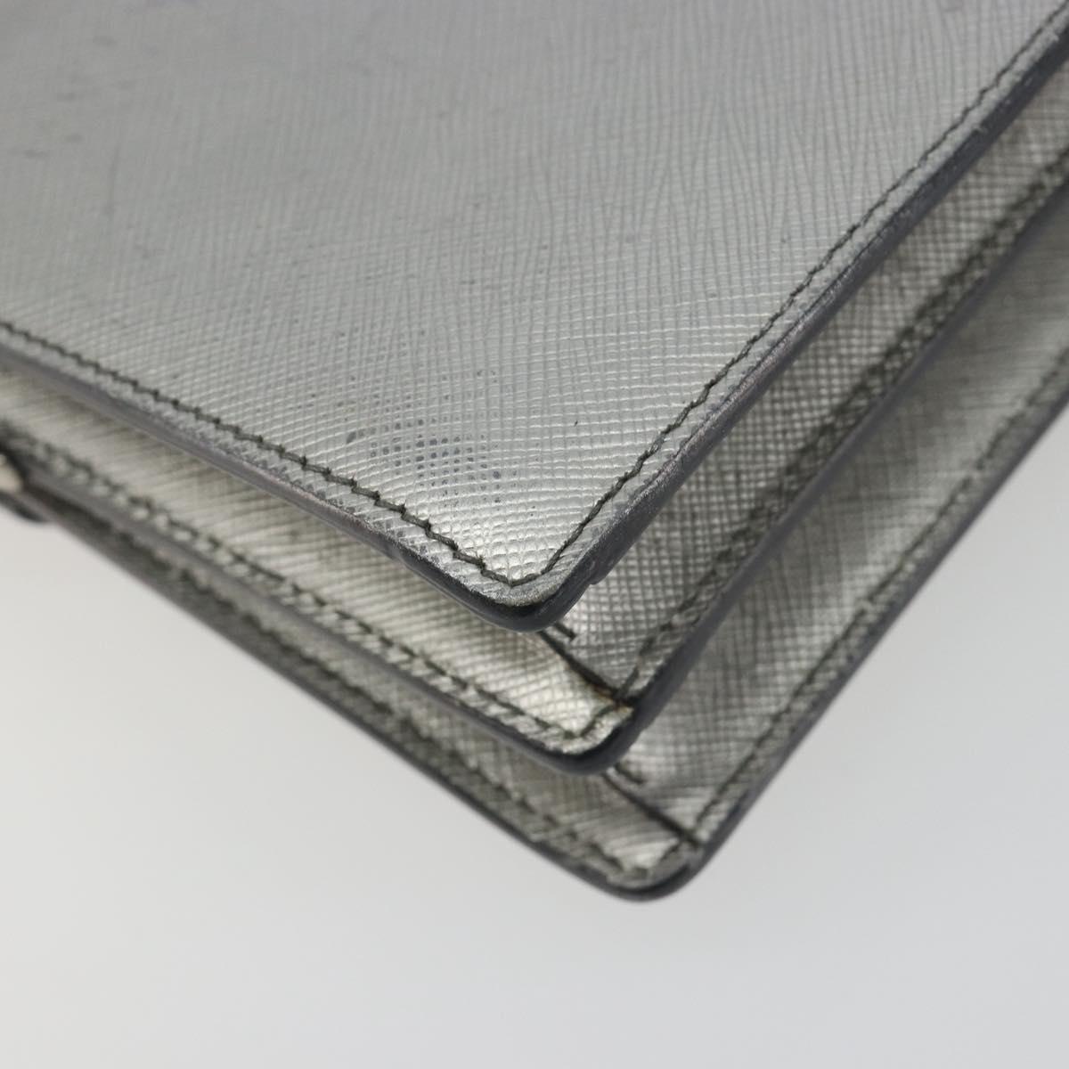 PRADA Shoulder Bag Saffiano leather Silver Auth bs36601
