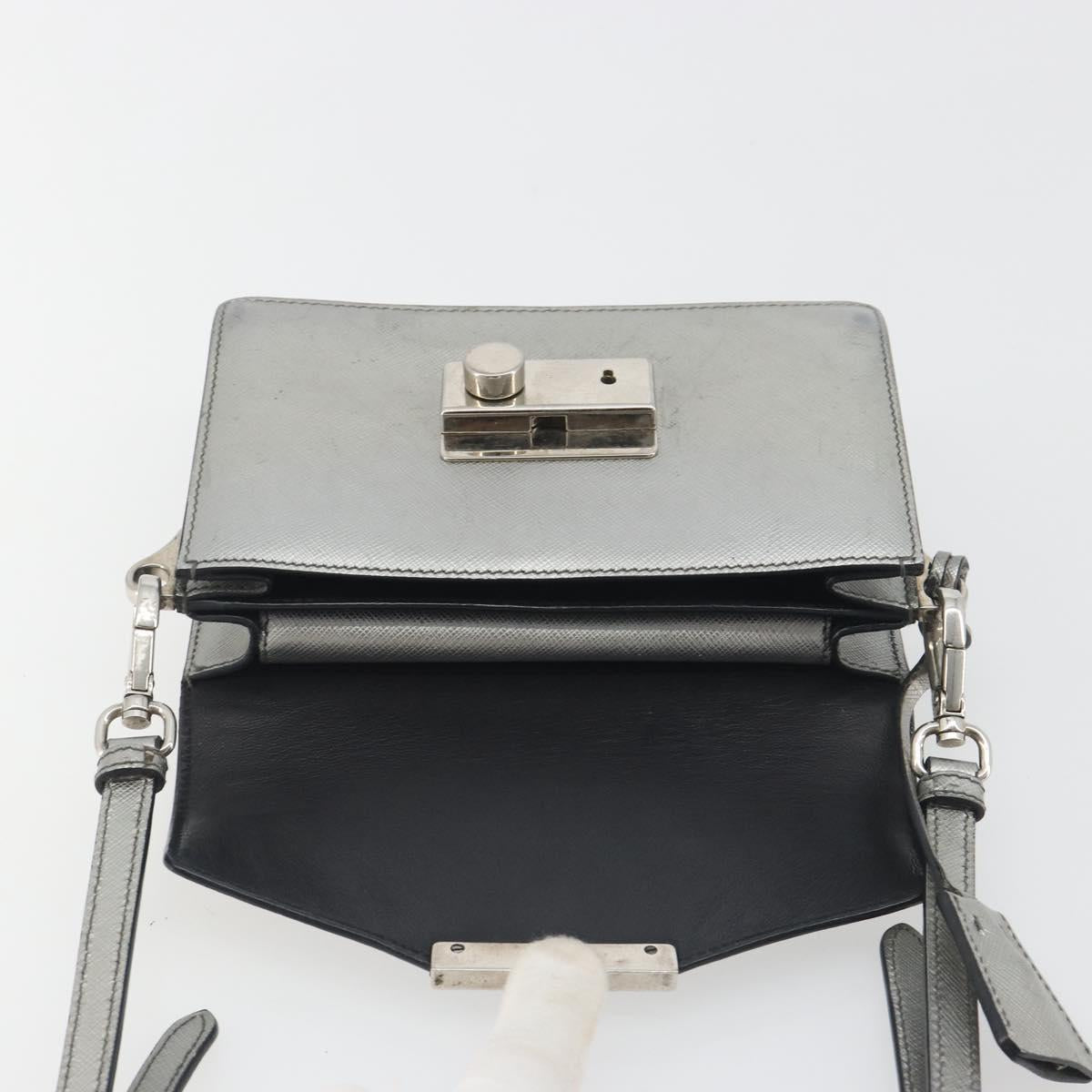 PRADA Shoulder Bag Saffiano leather Silver Auth bs36601