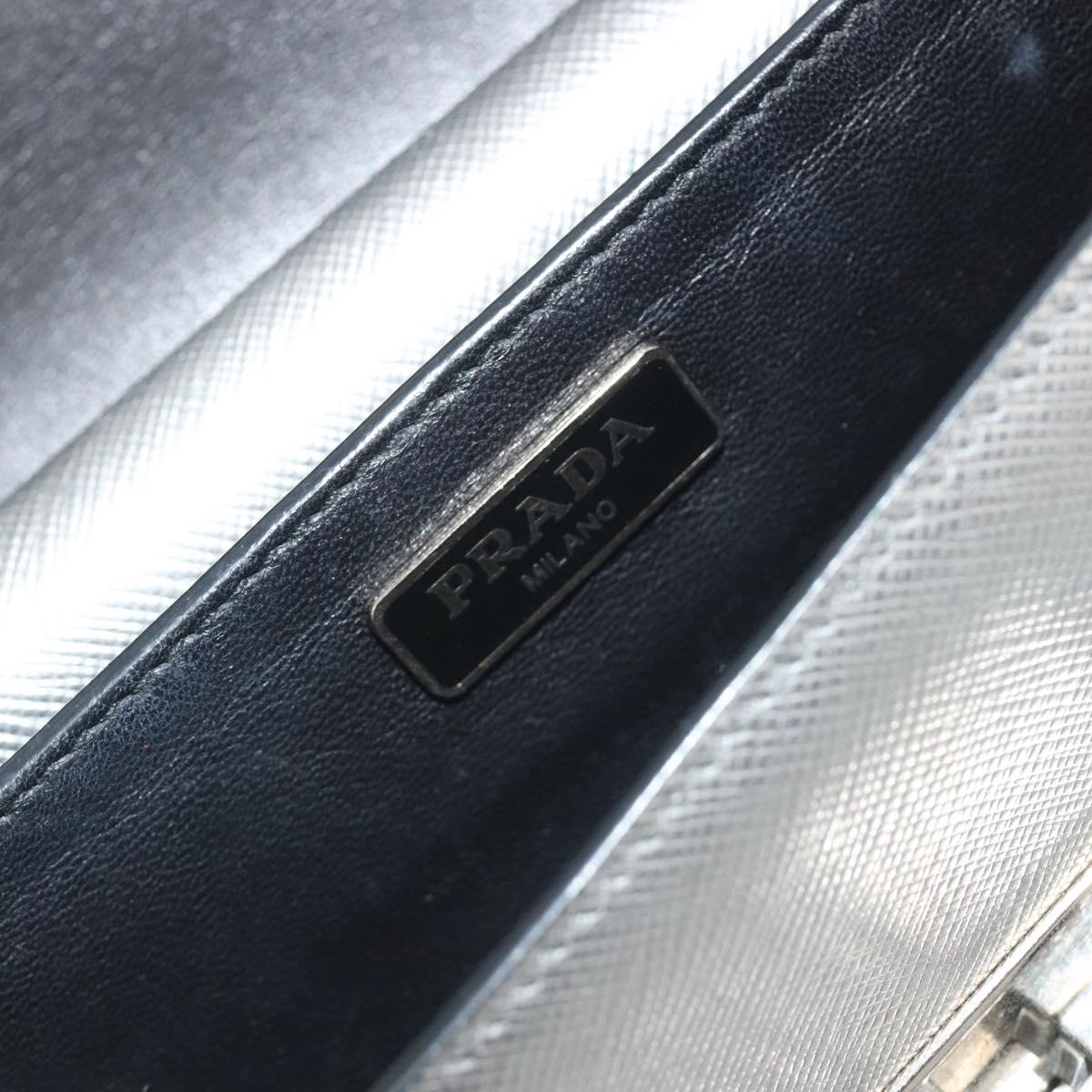 PRADA Shoulder Bag Saffiano leather Silver Auth bs36601