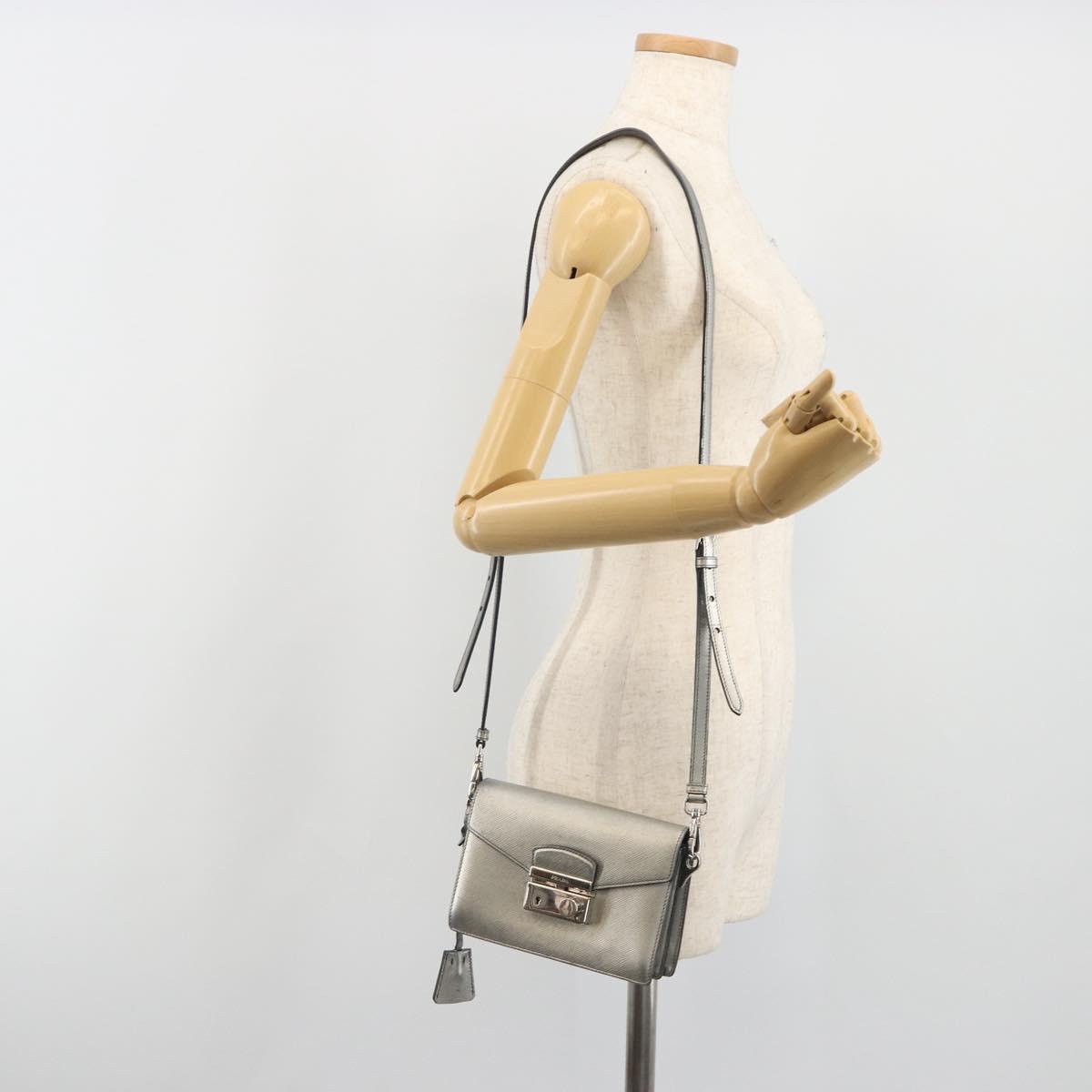 PRADA Shoulder Bag Saffiano leather Silver Auth bs36601