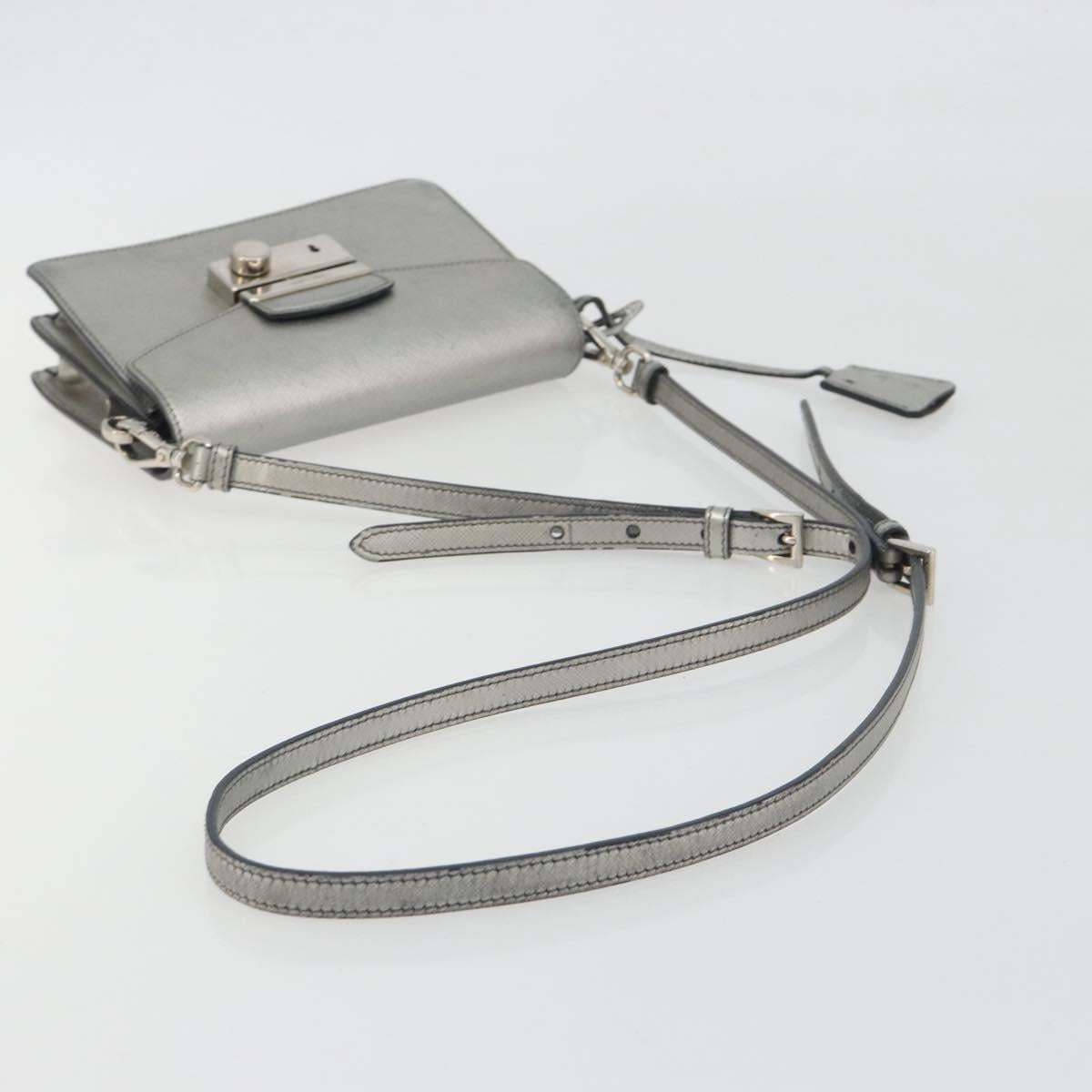 PRADA Shoulder Bag Saffiano leather Silver Auth bs36601