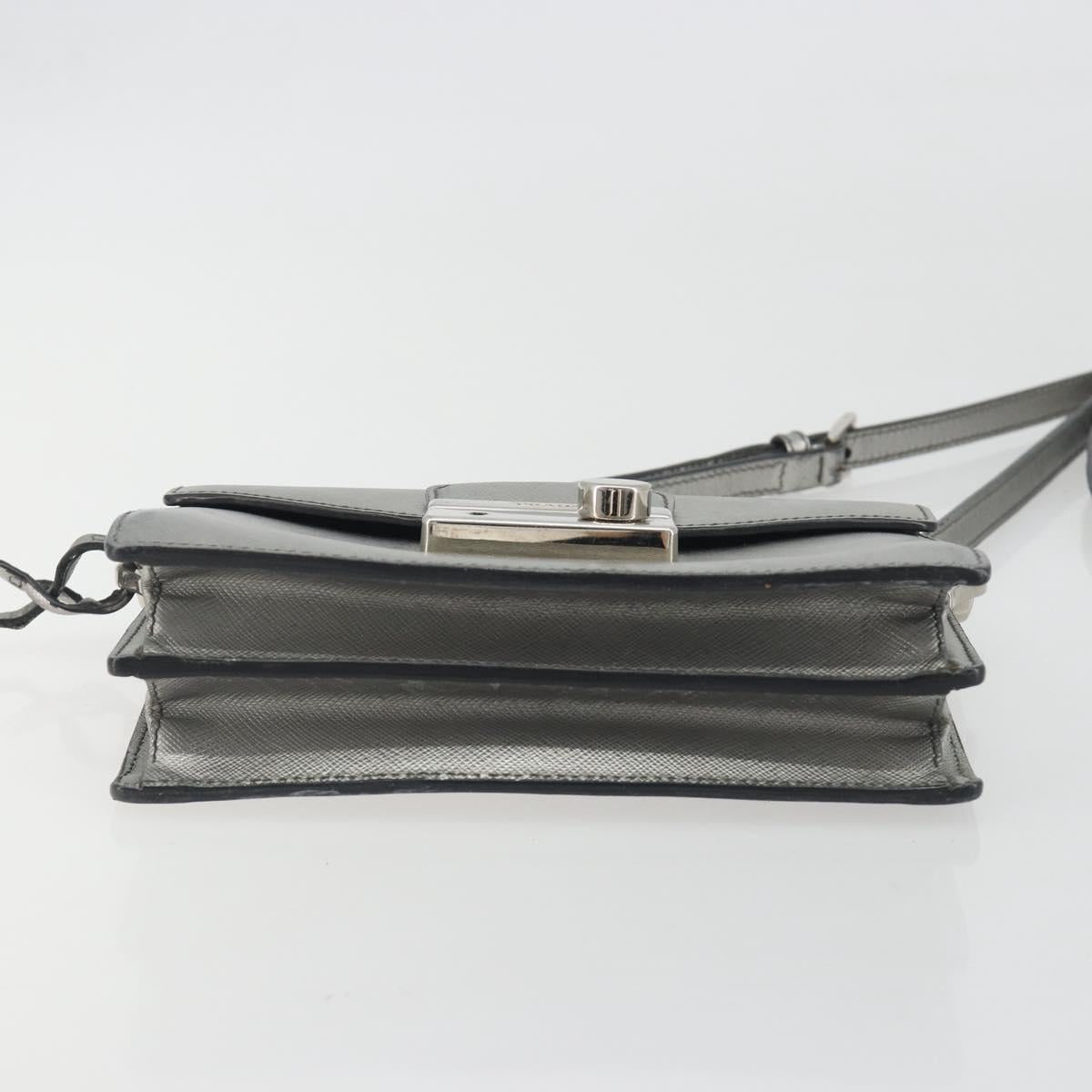 PRADA Shoulder Bag Saffiano leather Silver Auth bs36601