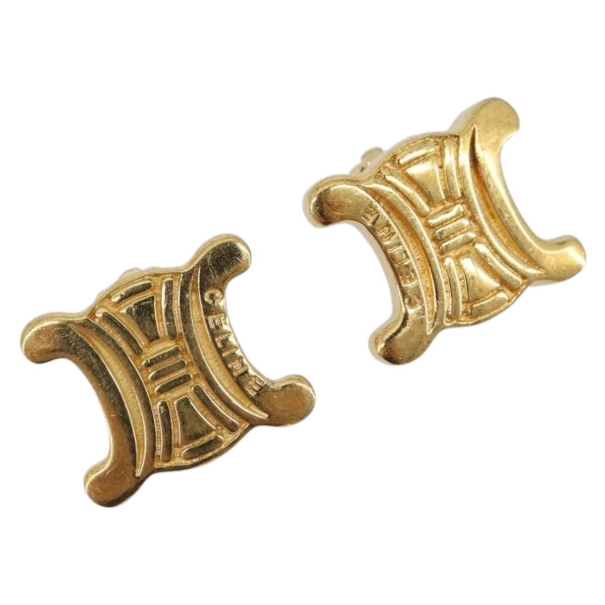 CELINE Earring metal Gold Auth bs36604