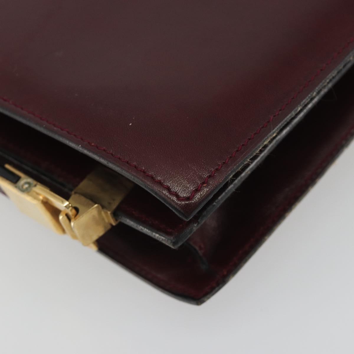 CELINE Shoulder Bag Leather Bordeaux Gold Auth bs36605