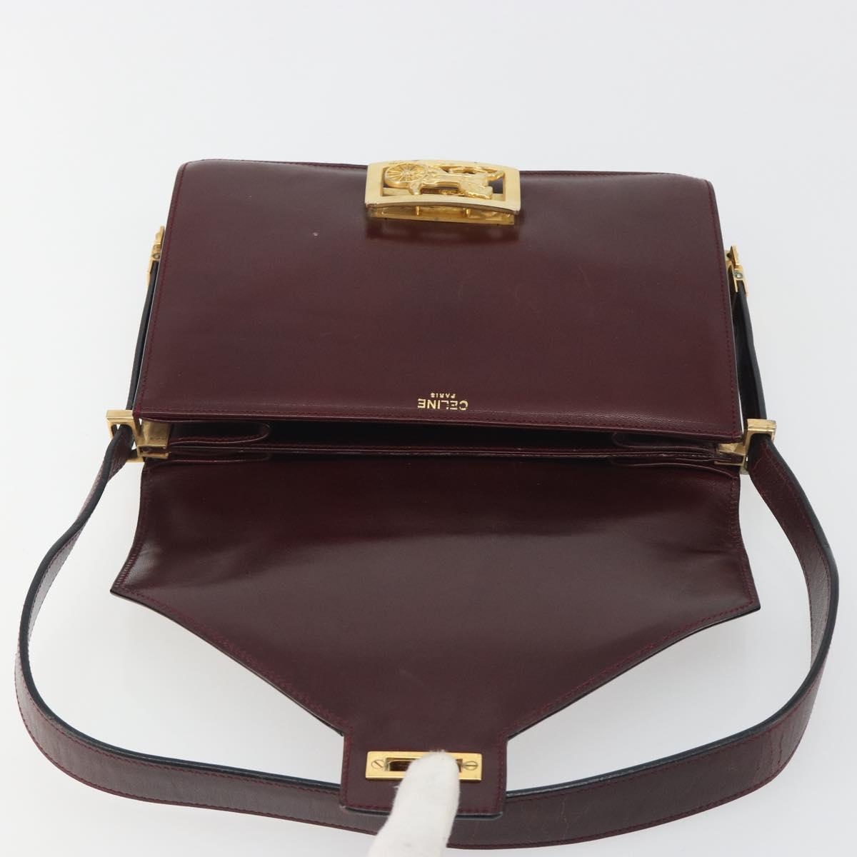 CELINE Shoulder Bag Leather Bordeaux Gold Auth bs36605