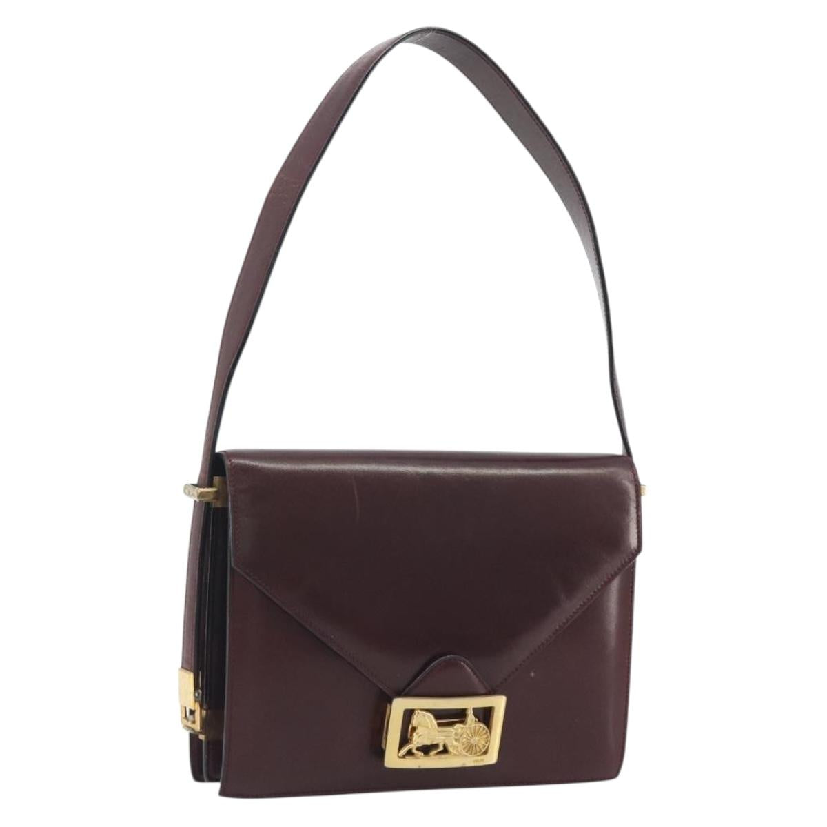 CELINE Shoulder Bag Leather Bordeaux Gold Auth bs36605