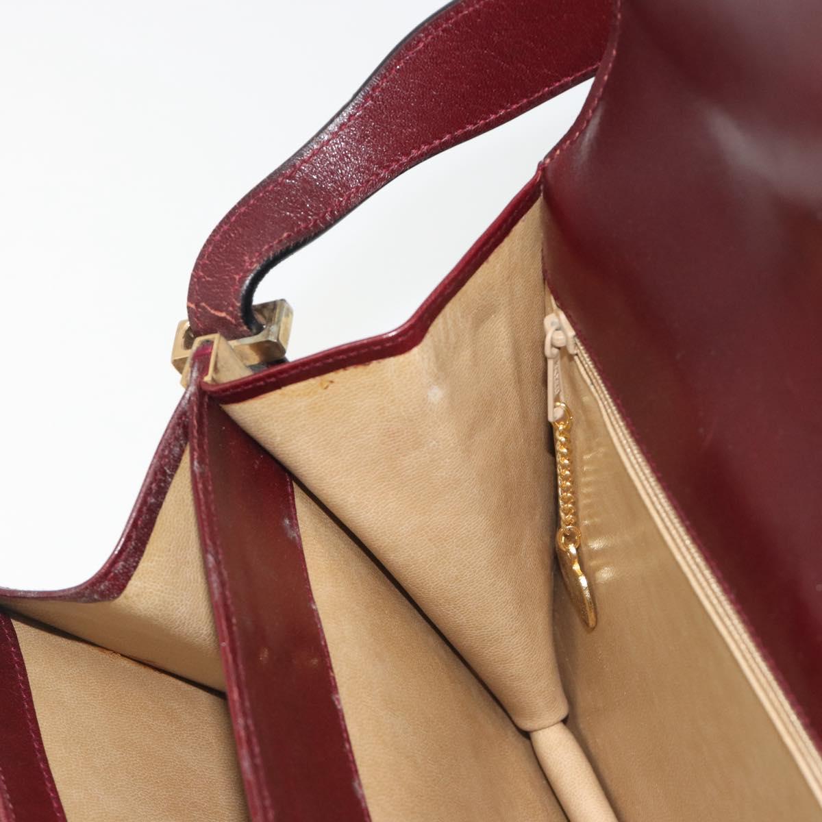 CELINE Shoulder Bag Leather Bordeaux Gold Auth bs36605