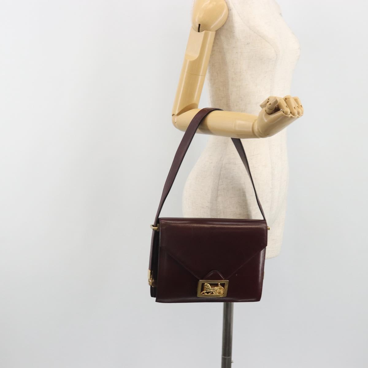 CELINE Shoulder Bag Leather Bordeaux Gold Auth bs36605