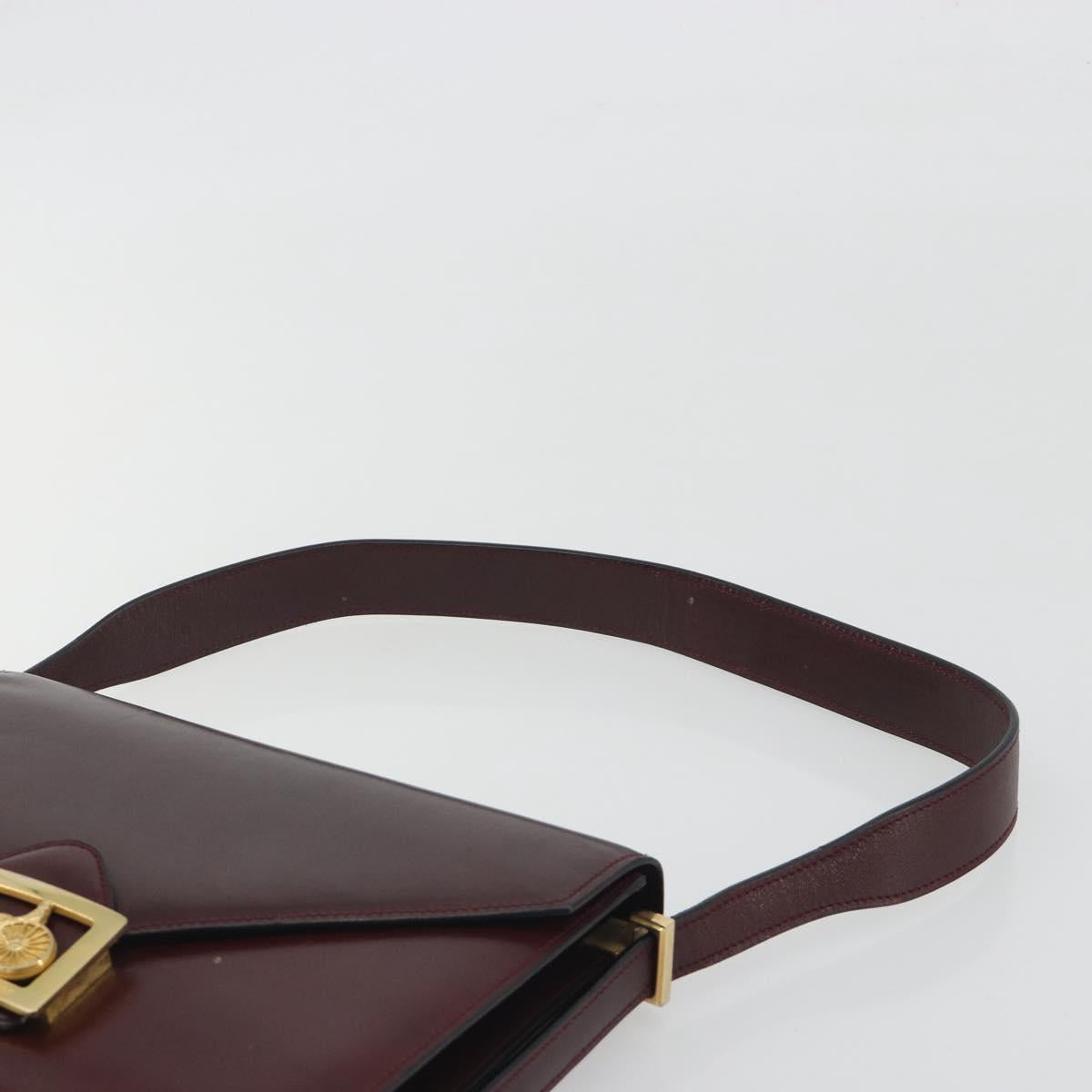 CELINE Shoulder Bag Leather Bordeaux Gold Auth bs36605