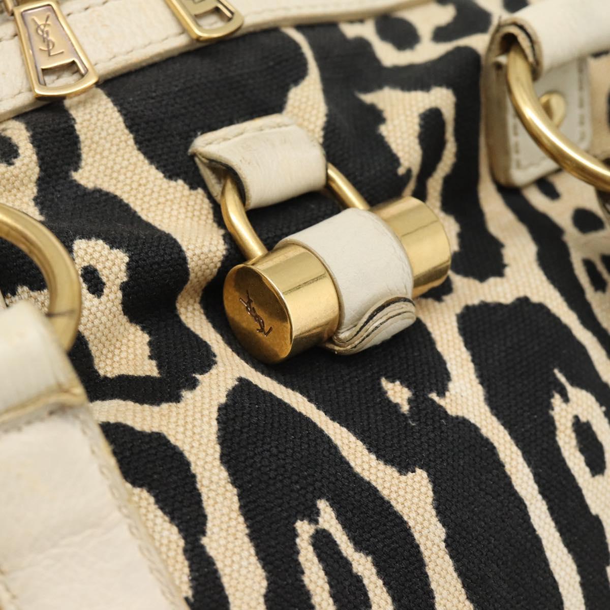 SAINT LAURENT Muse Tote Bag Canvas Beige Gold Auth bs36606