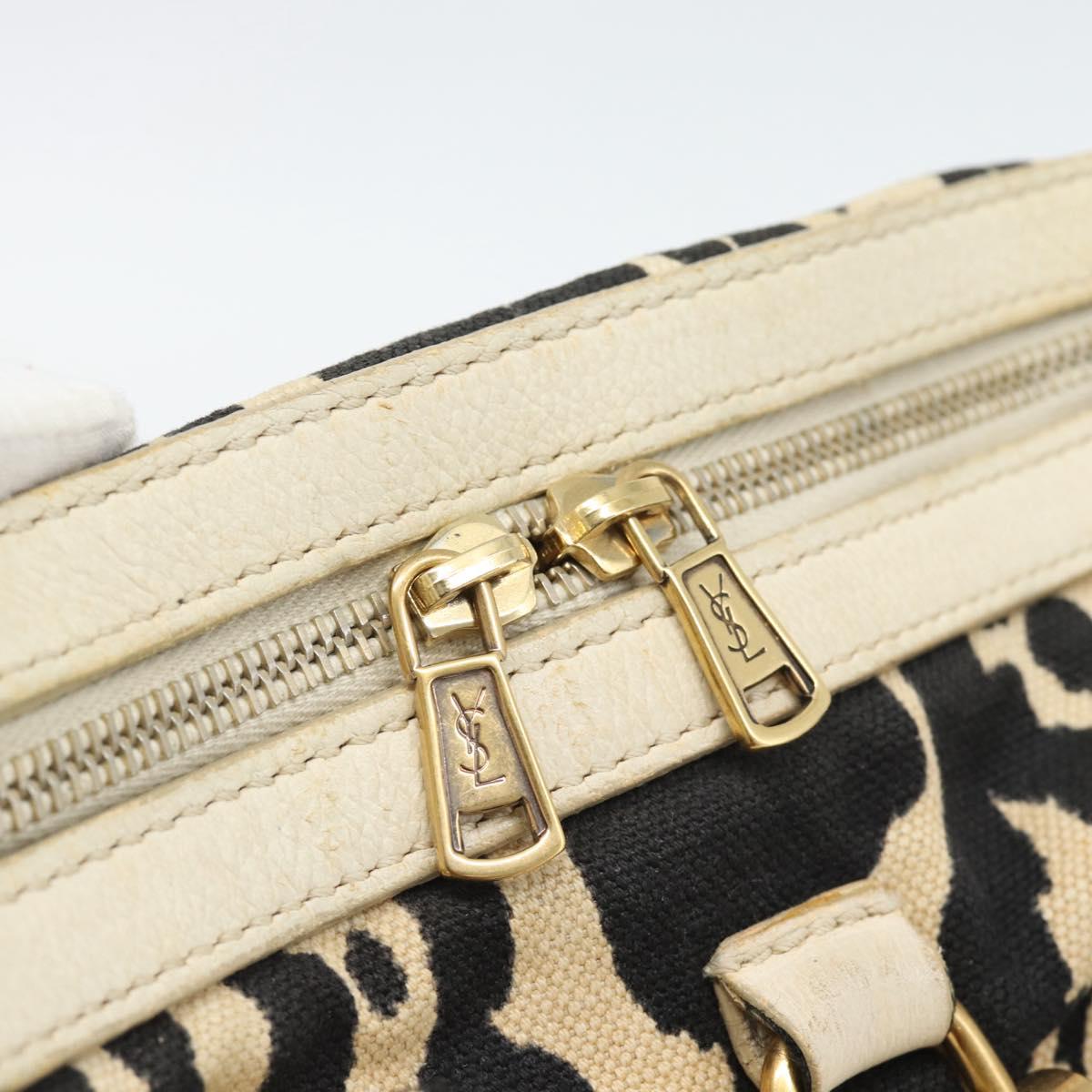 SAINT LAURENT Muse Tote Bag Canvas Beige Gold Auth bs36606