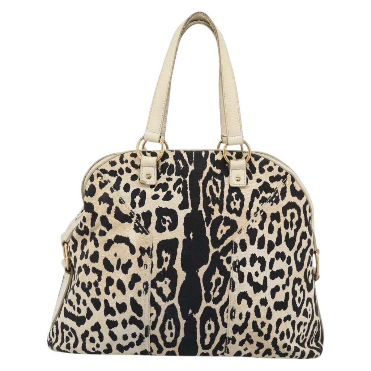 SAINT LAURENT Muse Tote Bag Canvas Beige Gold Auth bs36606