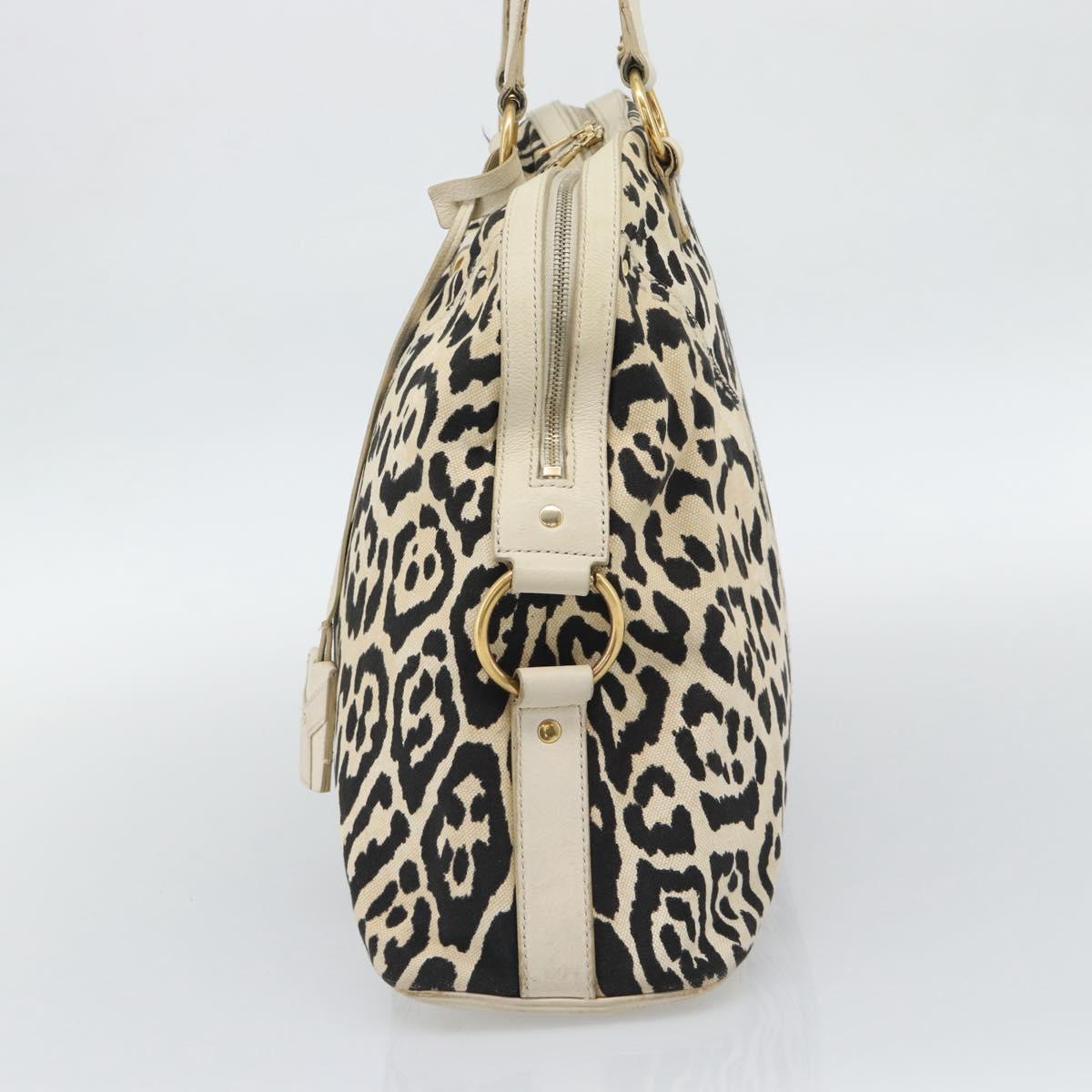 SAINT LAURENT Muse Tote Bag Canvas Beige Gold Auth bs36606