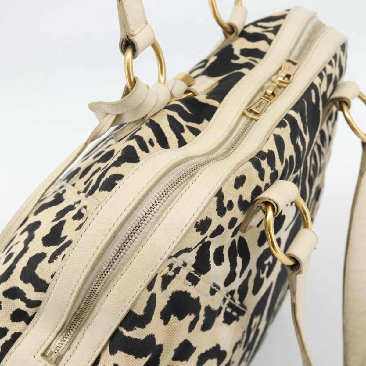 SAINT LAURENT Muse Tote Bag Canvas Beige Gold Auth bs36606