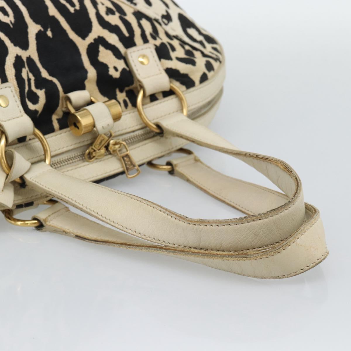 SAINT LAURENT Muse Tote Bag Canvas Beige Gold Auth bs36606