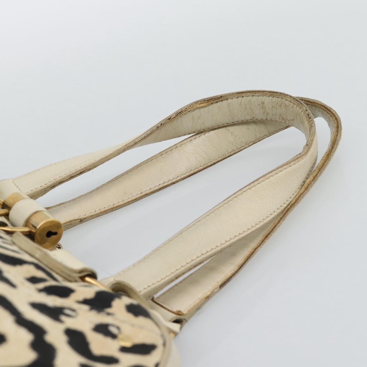SAINT LAURENT Muse Tote Bag Canvas Beige Gold Auth bs36606