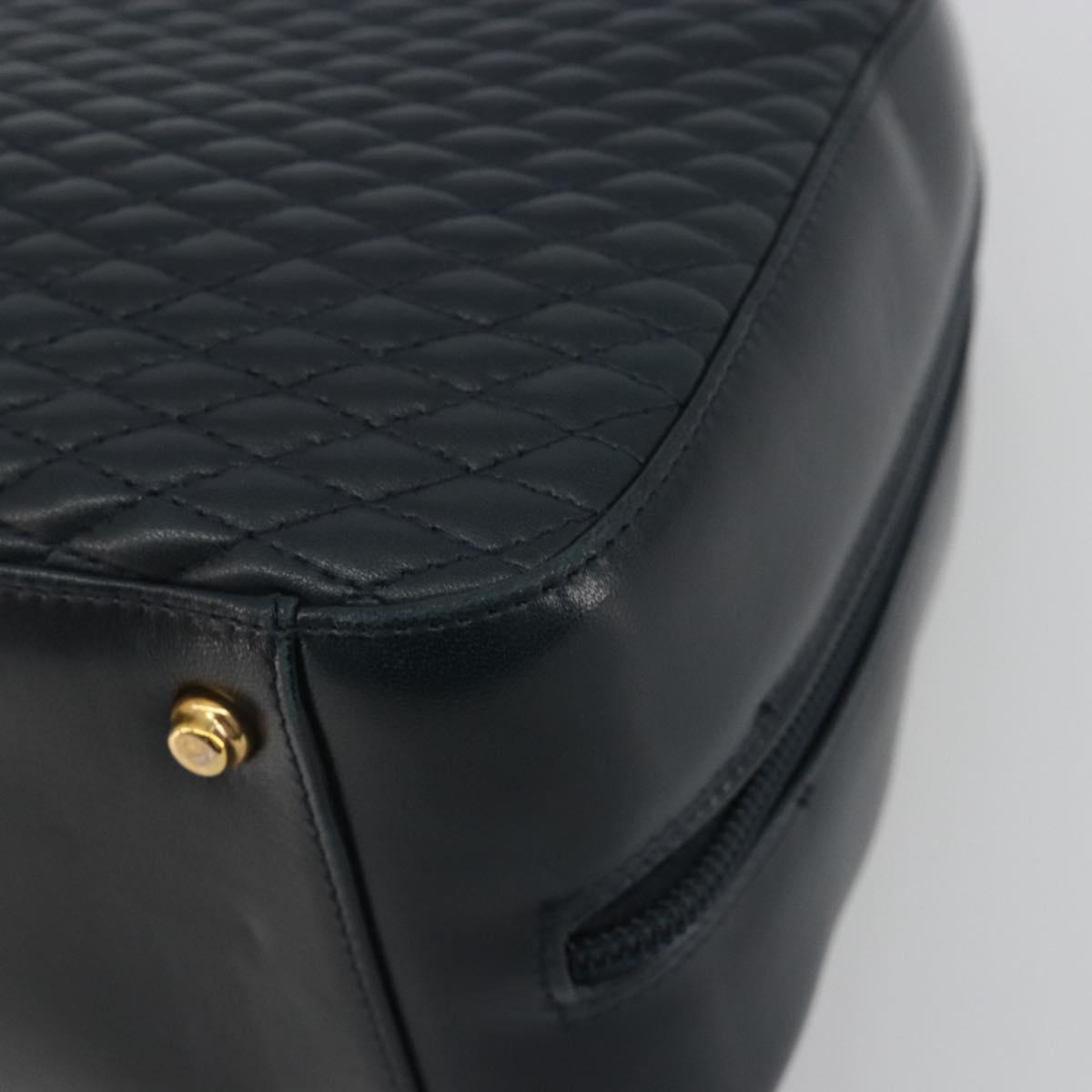 BALLY Hand Bag Leather Navy Gold Auth bs36607