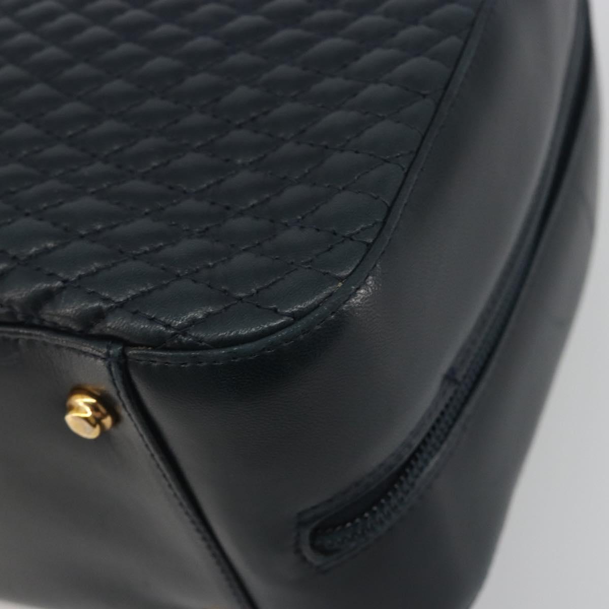 BALLY Hand Bag Leather Navy Gold Auth bs36607