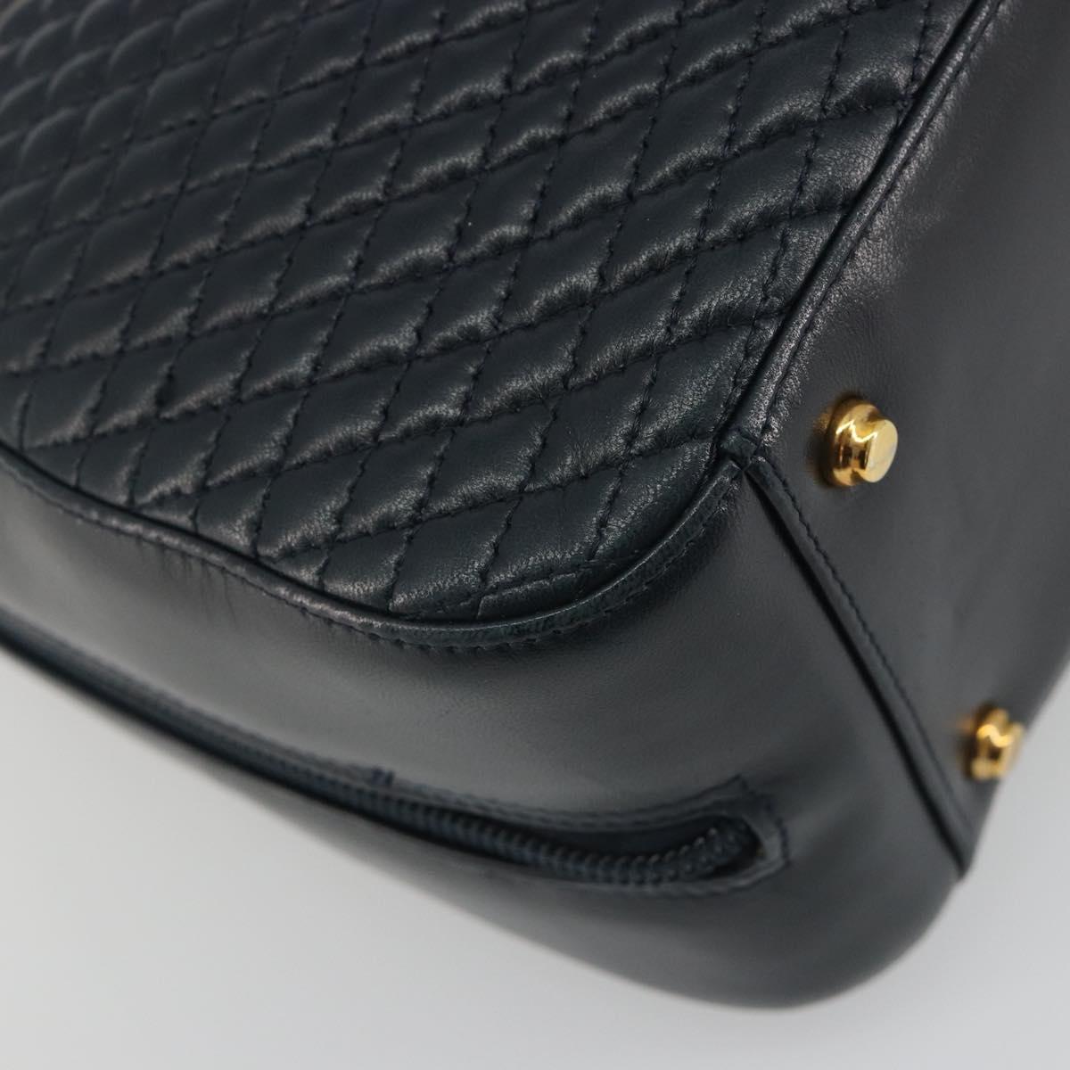 BALLY Hand Bag Leather Navy Gold Auth bs36607
