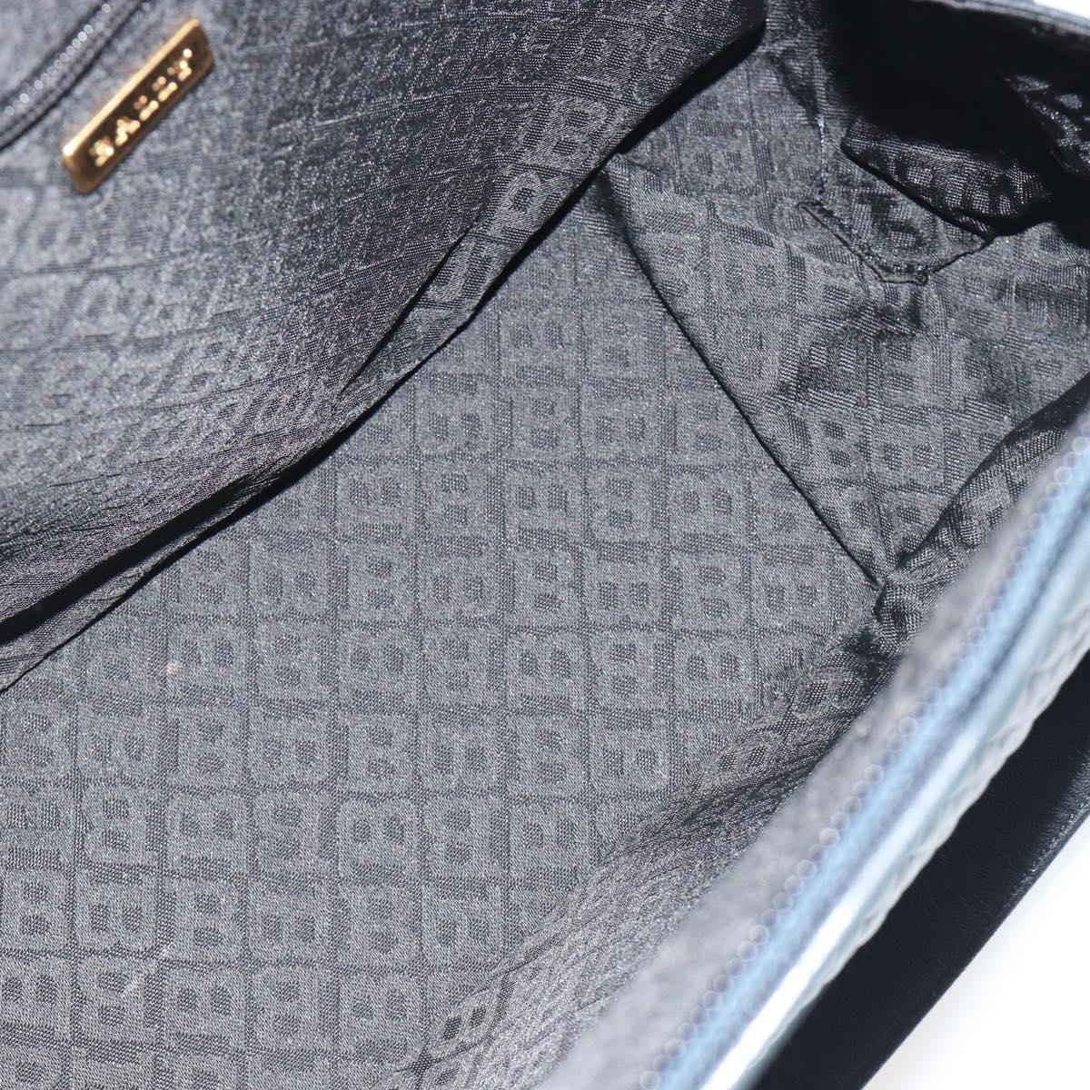 BALLY Hand Bag Leather Navy Gold Auth bs36607