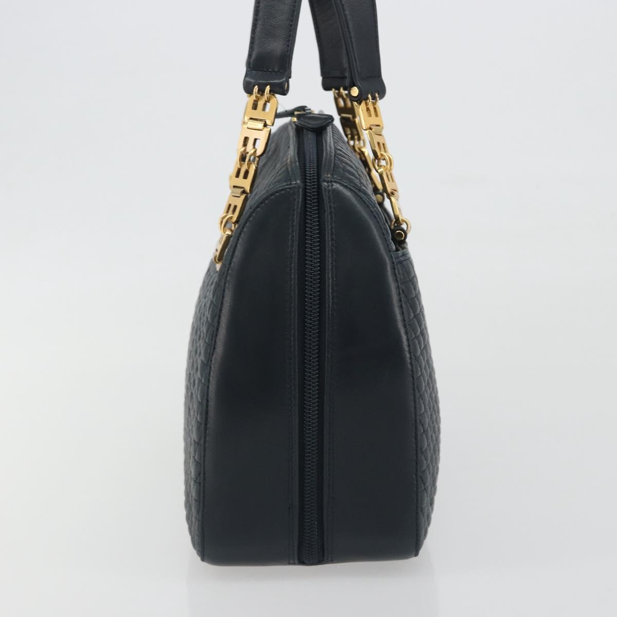 BALLY Hand Bag Leather Navy Gold Auth bs36607