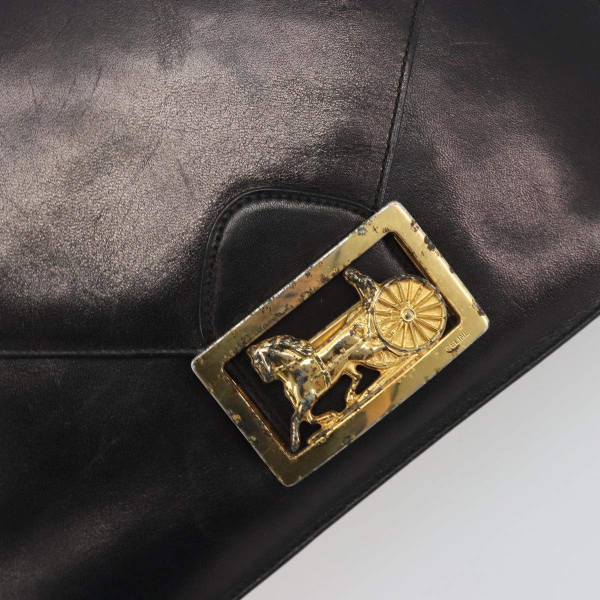 CELINE Shoulder Bag Leather Black Gold Auth bs36609