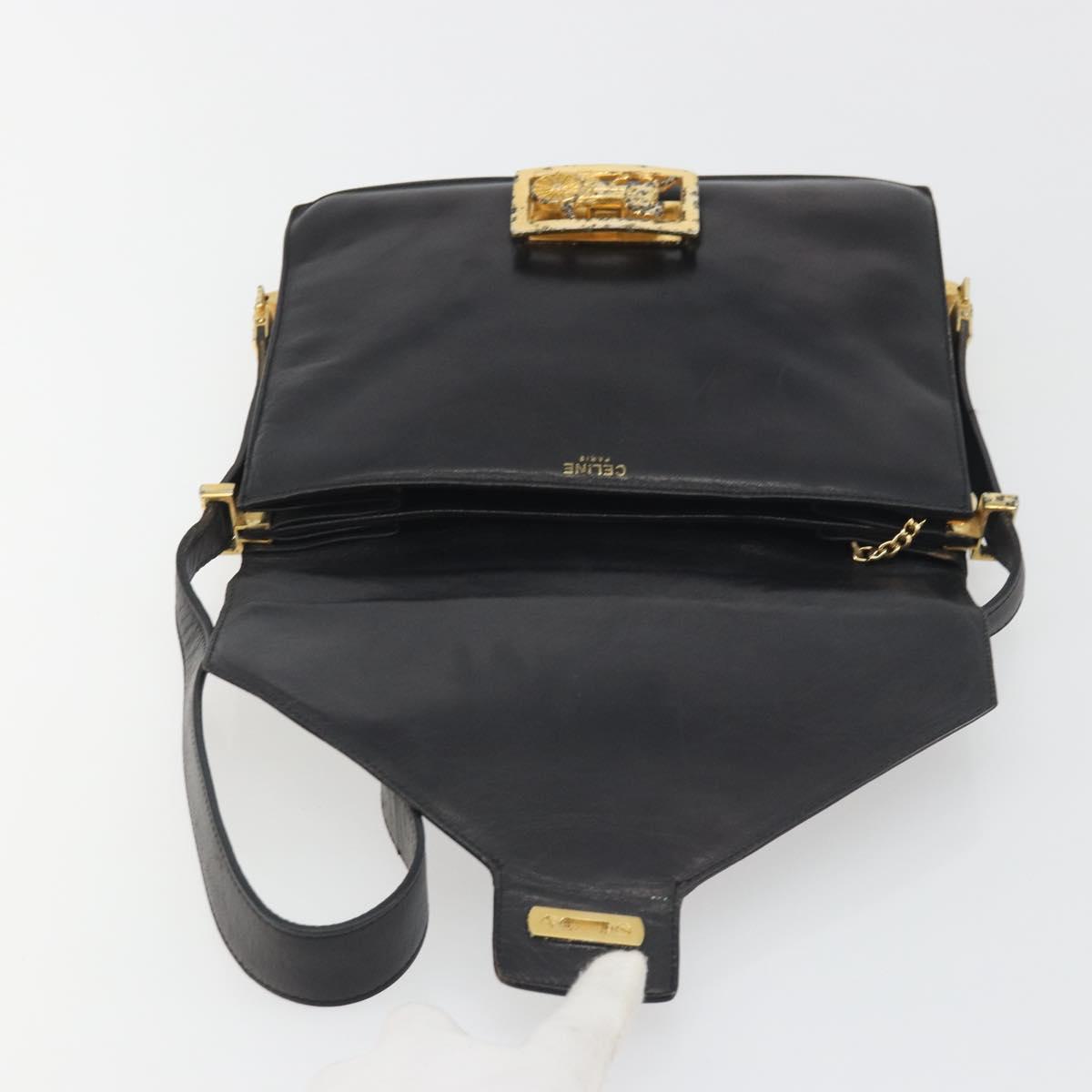CELINE Shoulder Bag Leather Black Gold Auth bs36609