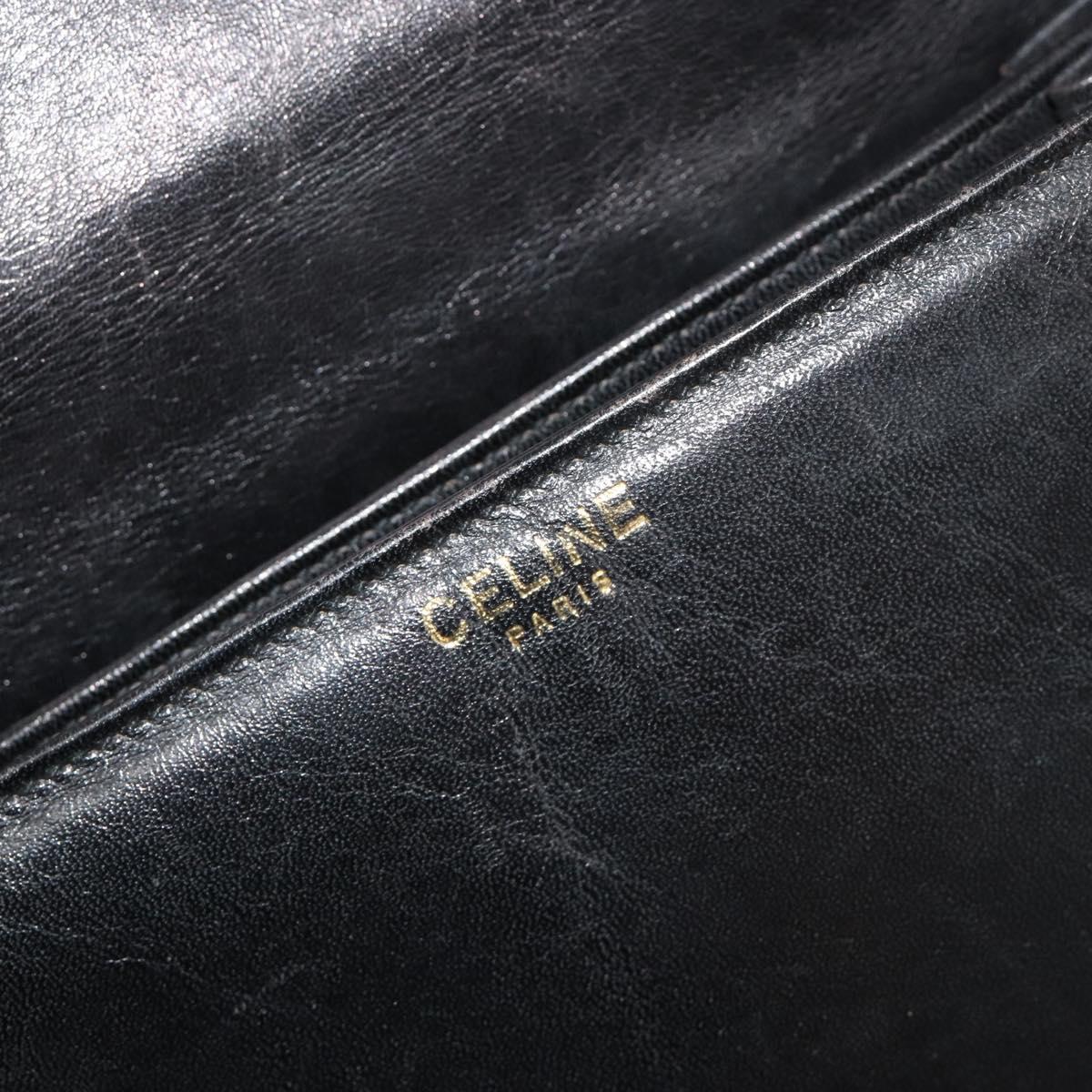 CELINE Shoulder Bag Leather Black Gold Auth bs36609