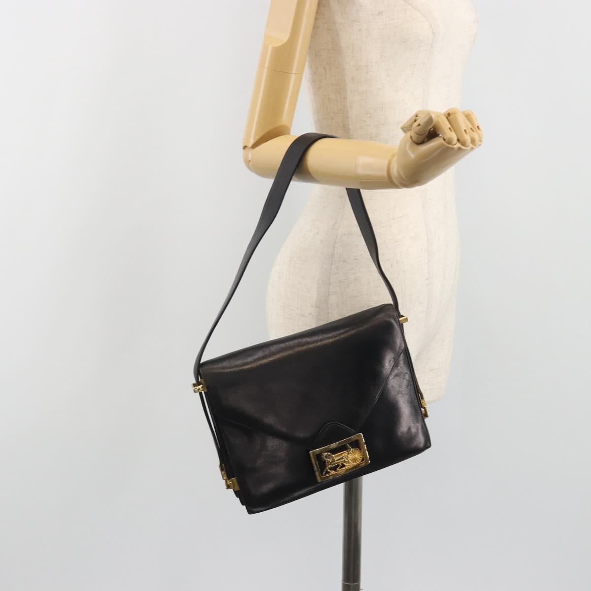 CELINE Shoulder Bag Leather Black Gold Auth bs36609