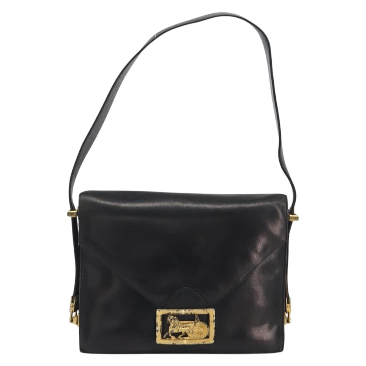 CELINE Shoulder Bag Leather Black Gold Auth bs36609