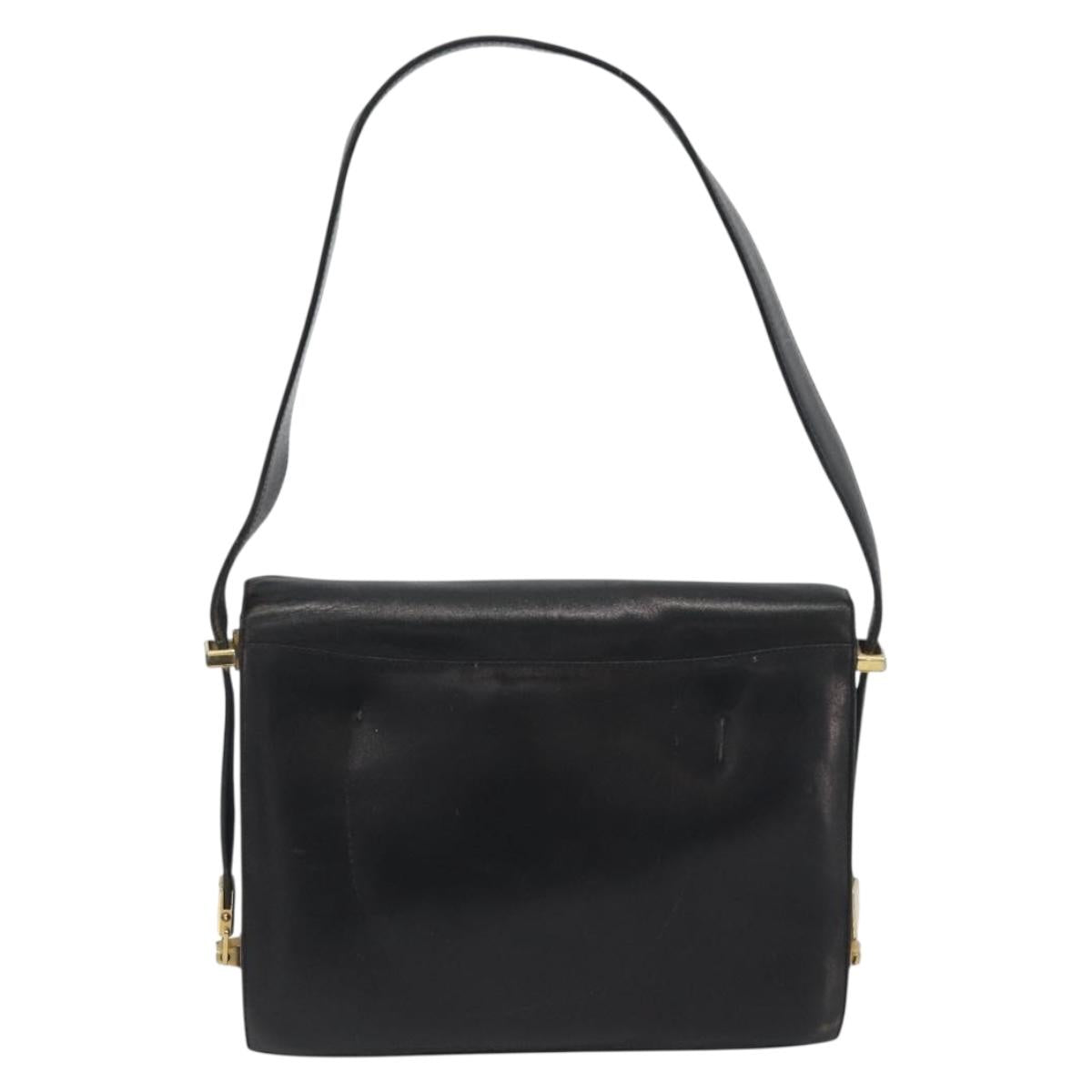 CELINE Shoulder Bag Leather Black Gold Auth bs36609