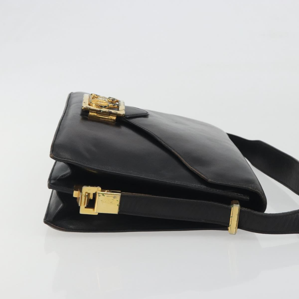 CELINE Shoulder Bag Leather Black Gold Auth bs36609