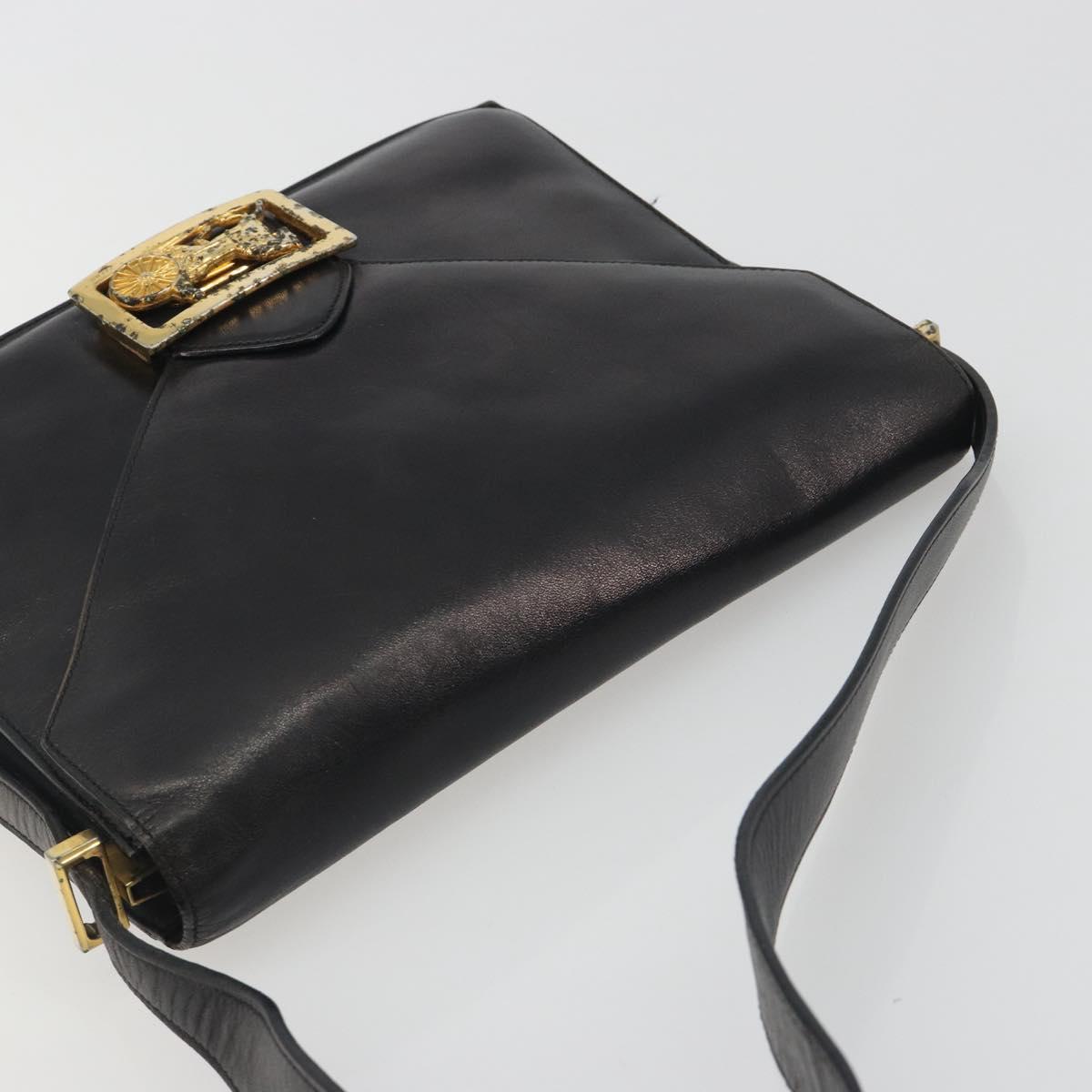 CELINE Shoulder Bag Leather Black Gold Auth bs36609