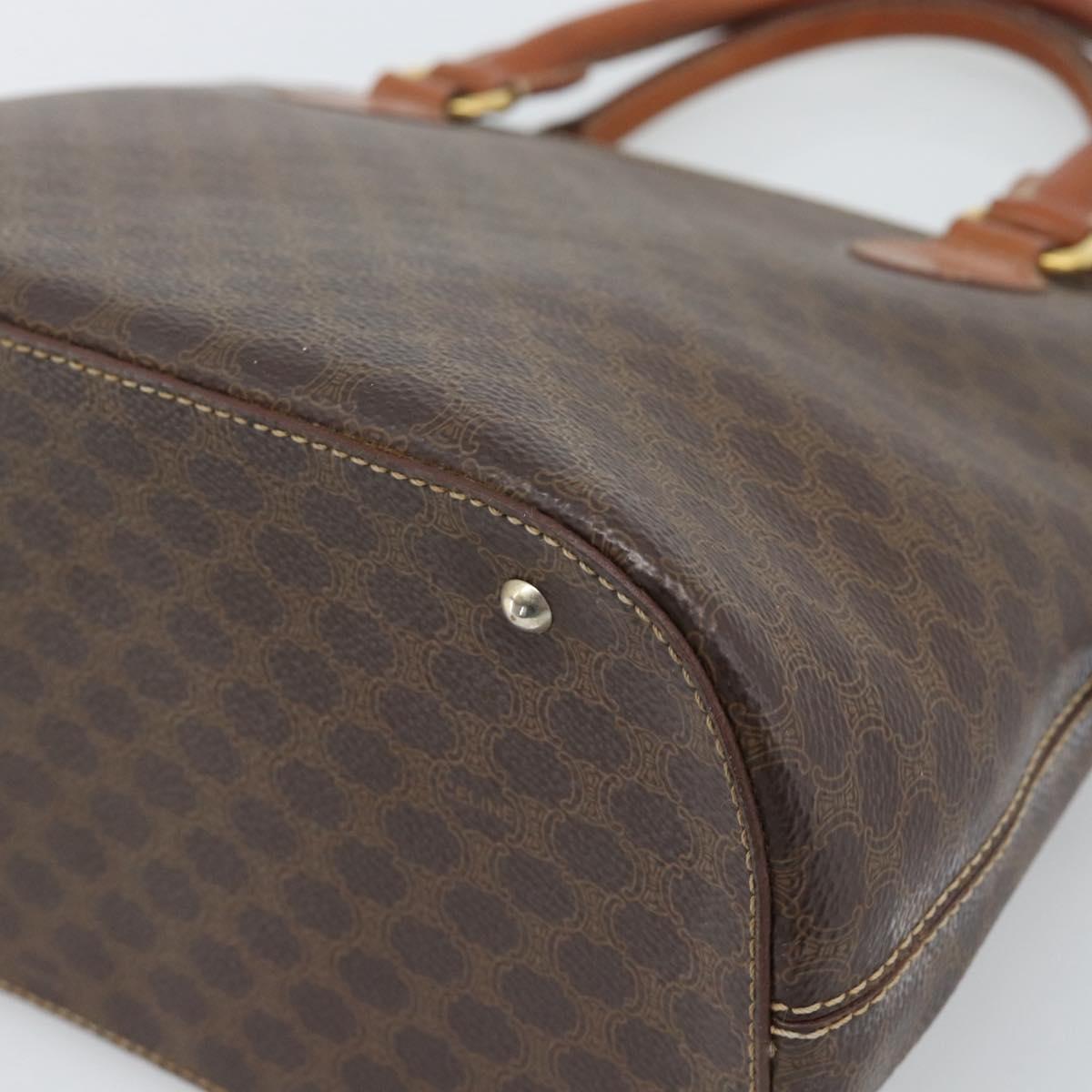CELINE Macadam Canvas Hand Bag PVC Leather Brown Gold Auth bs36610