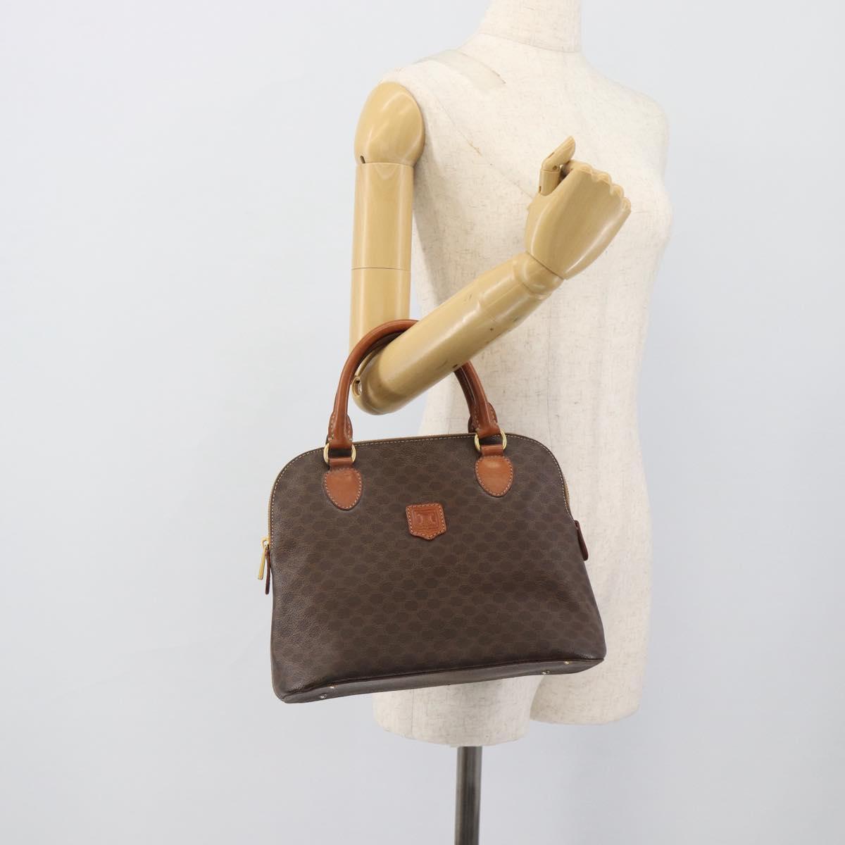 CELINE Macadam Canvas Hand Bag PVC Leather Brown Gold Auth bs36610