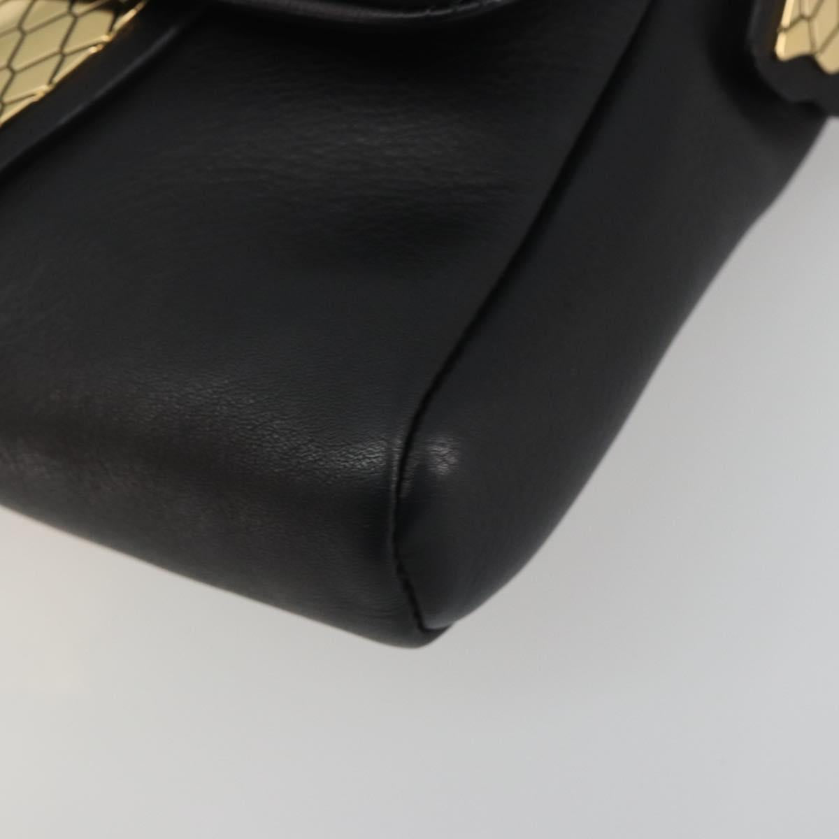 VALENTINO Shoulder Bag Leather Black Gold Auth bs36611V