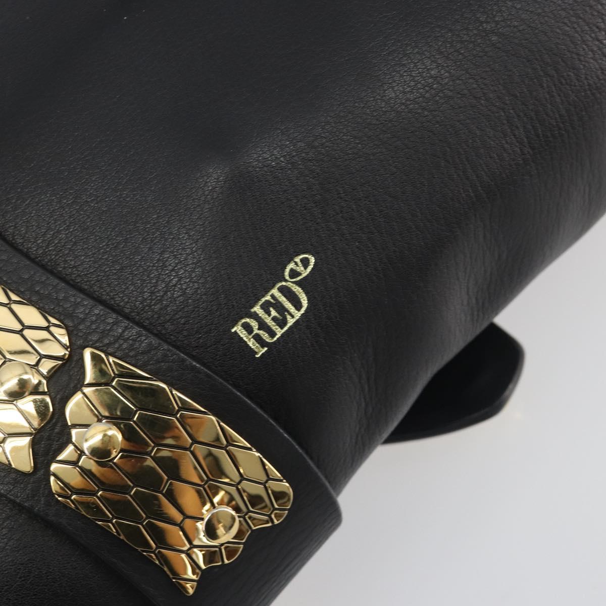 VALENTINO Shoulder Bag Leather Black Gold Auth bs36611V