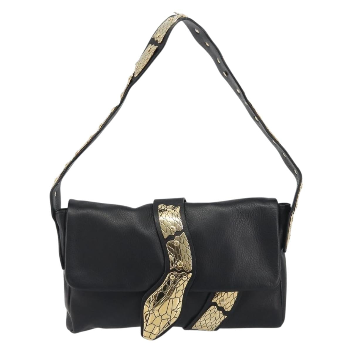 VALENTINO Shoulder Bag Leather Black Gold Auth bs36611V